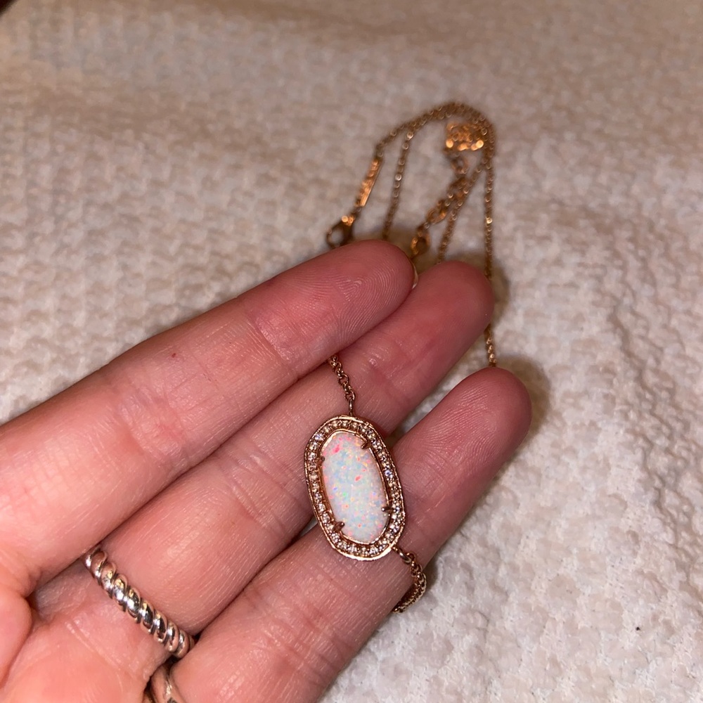 Kendra Scott Eloise white Kyocera Opal Eloise Elisa Luxe Pave necklace rose gold